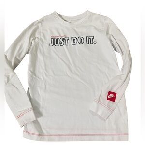 Nike Kids White Long Sleeve Tee with Red Accents